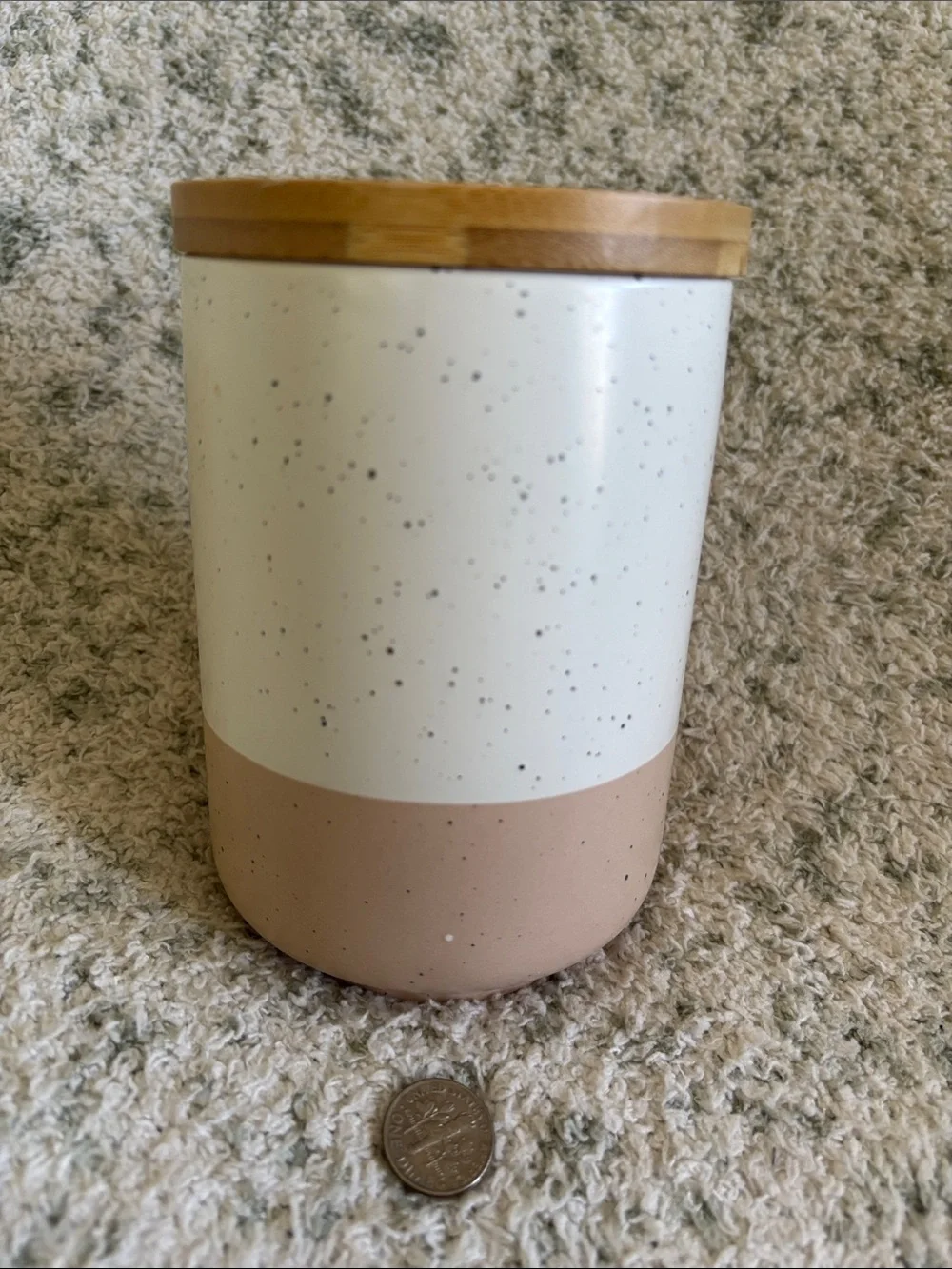 Vancasso Stoneware Speckled Ceramic Jar Canister with Bamboo Lid NWT 3.75x5.25”